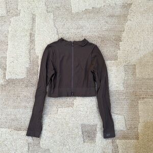 Chocolate Brown Zip-Front Crop Jacket